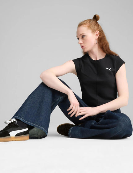 PUMA Wardrobe Ess Ribbed Baby Tee - Blackimage3- The Sports Edit