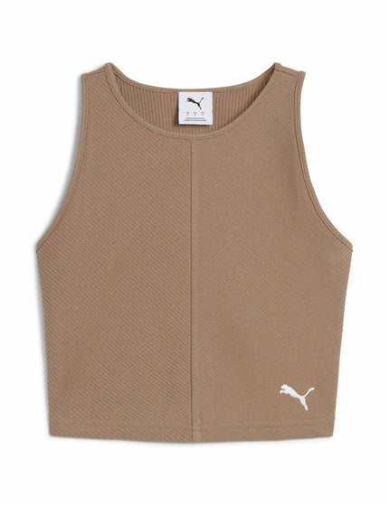 PUMA Wardrobe Ess Ribbed Crop Top - Totally Taupeimage6- The Sports Edit