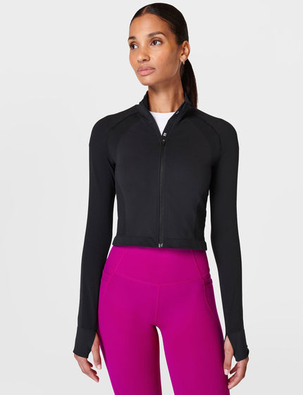 Sweaty Betty Athlete Crop Seamless Gym Zip Up - Blackimage1- The Sports Edit