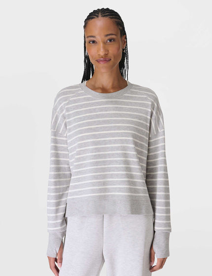 Sweaty Betty After Class Crop Sweatshirt - Lily White Light Grey Marl Stripeimage1- The Sports Edit