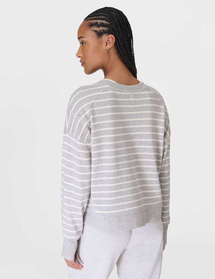 Sweaty Betty After Class Crop Sweatshirt - Lily White Light Grey Marl Stripeimage2- The Sports Edit