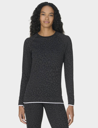 Animal Crew Neck Base Layer Top - Grey Leo Jacquard