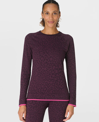 Animal Crew Neck Base Layer Top - Purple Leo Jacquard
