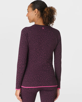 Animal Crew Neck Base Layer Top - Purple Leo Jacquard