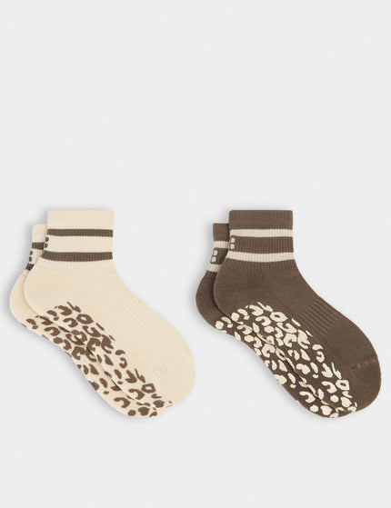 Sweaty Betty Animal Print Mini Pilates Crew Gripper 2 Pack - Khaki Brown/Pebble Beigeimages1- The Sports Edit