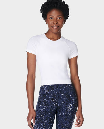 Athlete Crop Seamless Workout Tee White