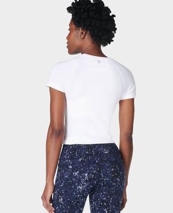 Athlete Crop Seamless Workout Tee White