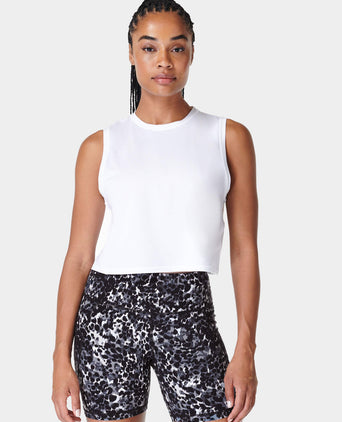 Breathe Easy Crop Muscle Vest - White
