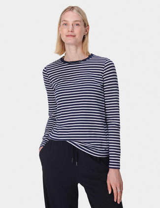 Essential Long Sleeve T-Shirt - Navy Blue White Stripe