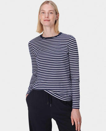 Essential Long Sleeve T-Shirt - Navy Blue White Stripe
