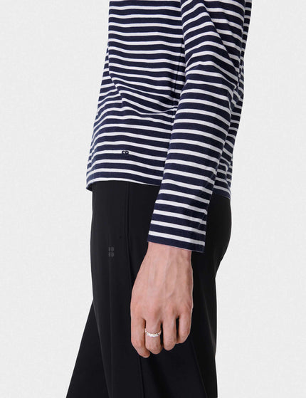 Sweaty Betty Essential Long Sleeve T-Shirt - Navy Blue White Stripeimage4- The Sports Edit