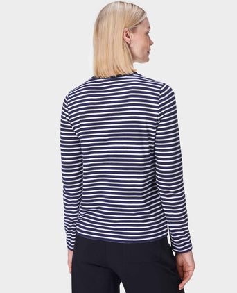 Essential Long Sleeve T-Shirt - Navy Blue White Stripe