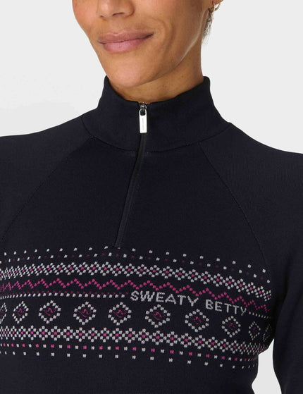 Sweaty Betty Fairisle Novelty Half Zip Base Layer - Black Fairisle Jacquardimages3- The Sports Edit