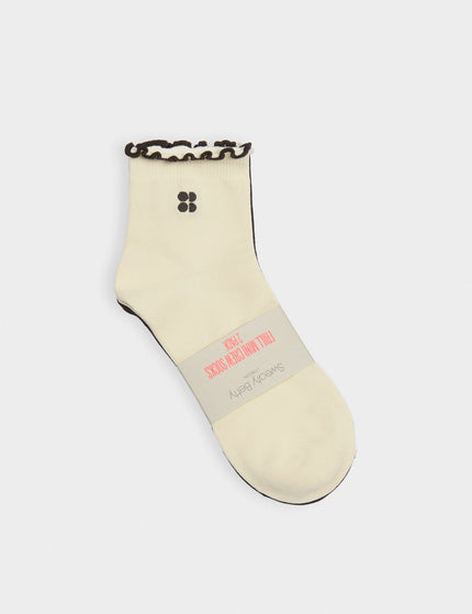 Sweaty Betty Frill Mini Crew Sock 2 Pack - Creme Beige/Sable Brownimages2- The Sports Edit