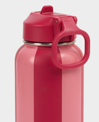 Keep It Chill Straw Water Bottle 950ml - Melrose Pink/Crimson Red Stripe