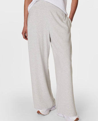 Modal Wide Leg Trousers - Light Grey Marl