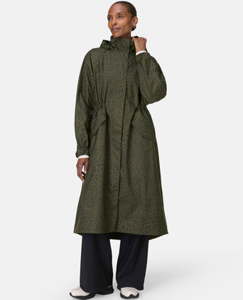 Motion Technical Longline Parka - Large Green Leopard Print