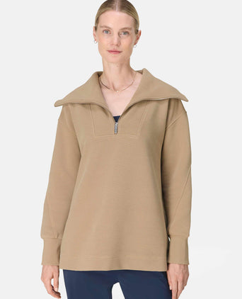 Peaceful Rib Half Zip Sweatshirt - Sepia Brown