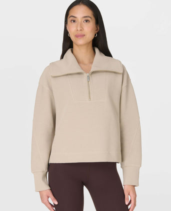 Peaceful Ribbed Half Zip Cropped Sweatshirt - Dusk Beige