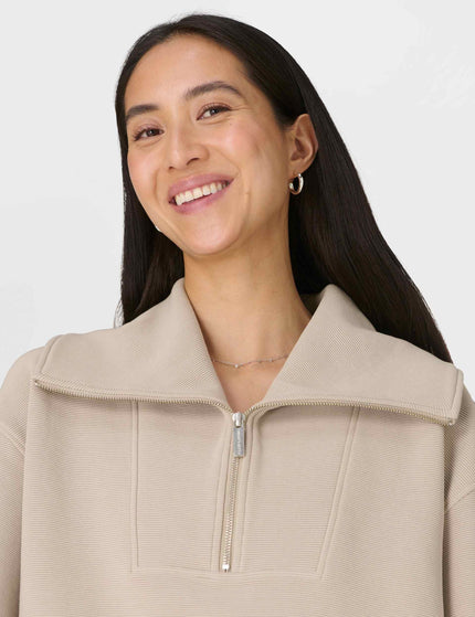 Sweaty Betty Peaceful Ribbed Half Zip Cropped Sweatshirt - Dusk Beigeimages3- The Sports Edit