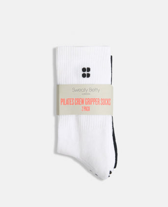 Pilates Crew Gripper Sock 2 Pack - White/Black