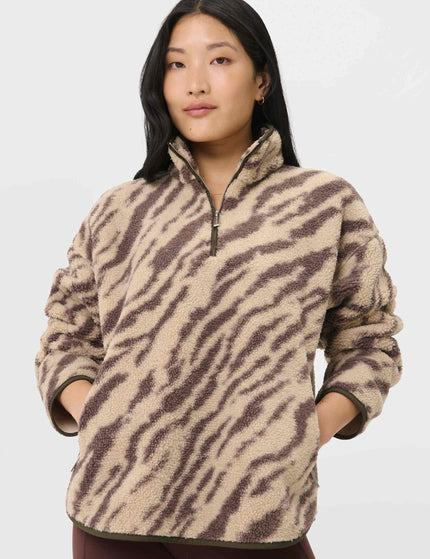 Sweaty Betty Plush Half Zip Fleece - Beige Linear Texture Printimages6- The Sports Edit