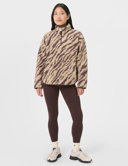 Sweaty Betty Plush Half Zip Fleece - Beige Linear Texture Printimages7- The Sports Edit