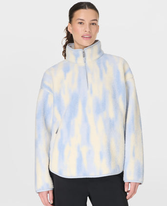 Plush Half Zip Fleece - Blue Waterfall Texture Print