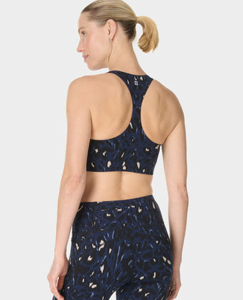 Power Racer Bra - Blue Abstract Leopard Print