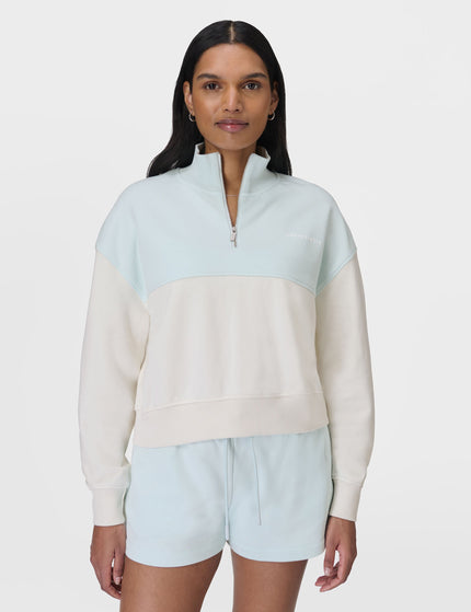 Sweaty Betty Revive Crop Half Zip - Day Break Blue Lily Whiteimage1- The Sports Edit