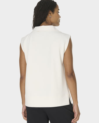 Sand Wash CloudWeight Half Zip Sleeveless Pullover - Coconut Cream
