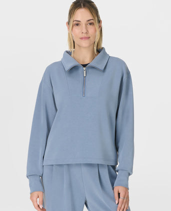 Sand Wash Half Zip Crop Sweatshirt - Luxe Blue