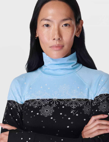 Sweaty Betty Snowflake Funnel Neck Base Layer Top - Blue Snowflake Jacquardimage3- The Sports Edit