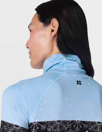 Sweaty Betty Snowflake Funnel Neck Base Layer Top - Blue Snowflake Jacquardimage4- The Sports Edit