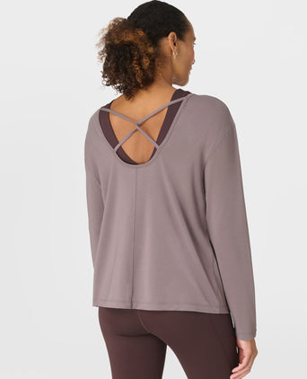 Soft Flow Strappy Back Boxy Long Sleeve Top - Grounded Brown