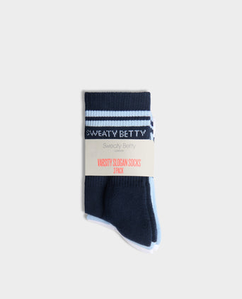 Varsity Slogan Socks 3 Pack - Navy Blue