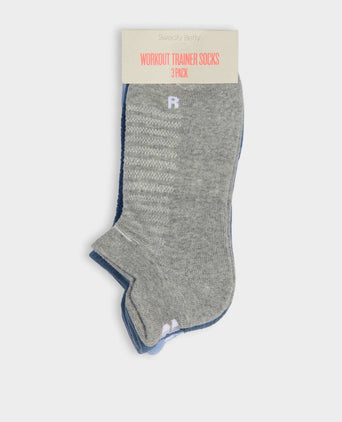 Workout Trainer Socks 3 Pack - Grey Marl/Luxe Blue/Glacier Blue
