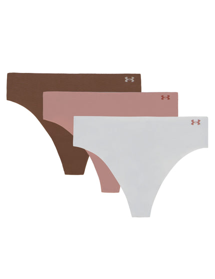 Under Armour Pure Stretch 3-Pack No Show Thong - Halo Grey/Tourmaline Pink/Maroon Mistimages1- The Sports Edit