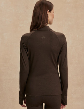Always Warm Half-Zip Base Layer Top - Deep Chocolate Marl