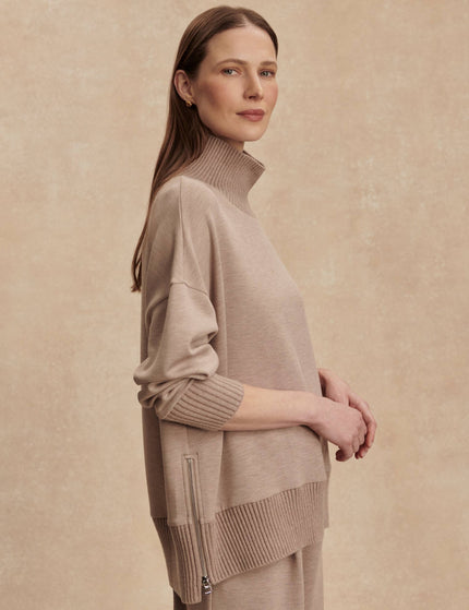 Varley Barker High Neck Sweat - Taupe Marlimages2- The Sports Edit