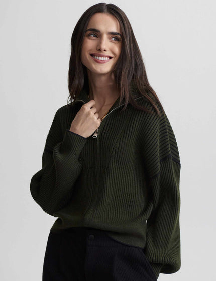 Varley Carmen Zip-Through Rib Knit - Dark Oliveimage2- The Sports Edit