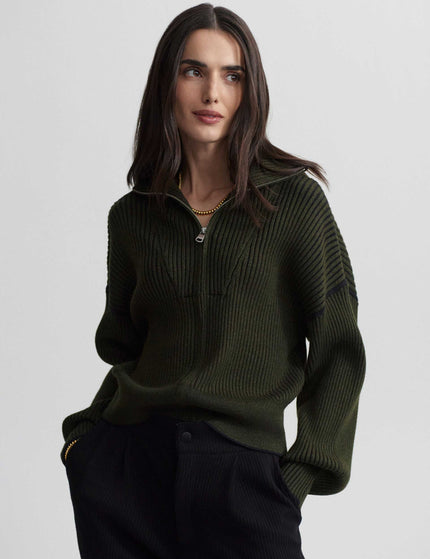 Varley Carmen Zip-Through Rib Knit - Dark Oliveimage1- The Sports Edit