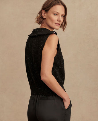 Hally Half-Zip Rib Vest - Black Fleck