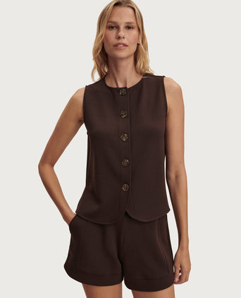 Josie Button-Through Tank - Coffee Bean