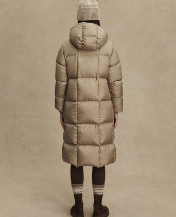 Katya Long Down Puffer - Portabella Metallic