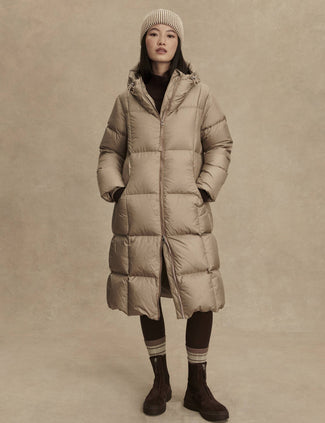 Katya Long Down Puffer - Portabella Metallic