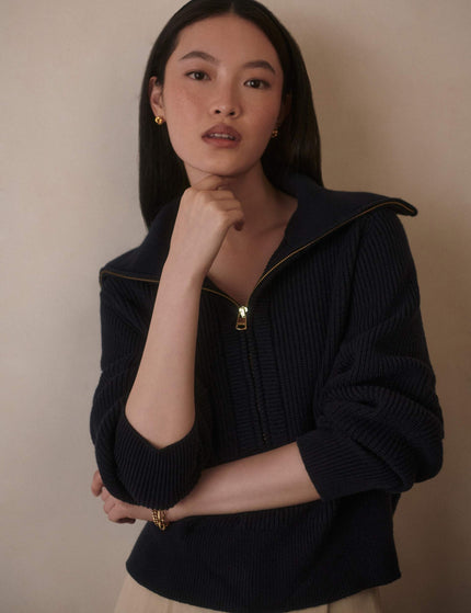Varley Maura Half-Zip Rib Knit - Navyimages3- The Sports Edit
