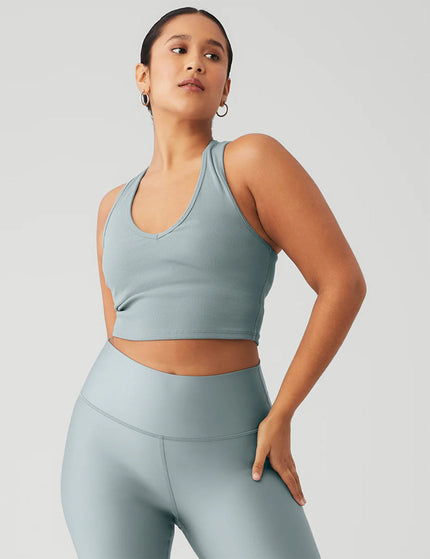 Alo Yoga Goddess Ribbed Cropped Racerback Tank - Cosmic Greyimage5- The Sports Edit