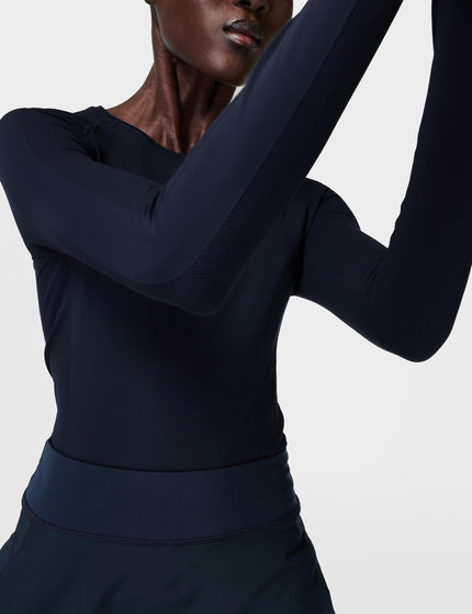 Sweaty Betty Athlete Seamless Workout Long Sleeve Top - Navyimage3- The Sports Edit