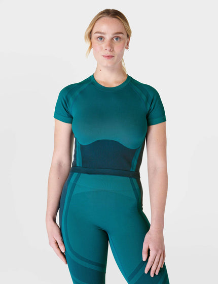 Sweaty Betty Silhouette Sculpt Seamless Short Sleeve Top - Reef Teal Blue/Navy Blueimage1- The Sports Edit